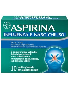 Aspirina Influenza e Naso Chiuso Antidolorifico Decongestionante contro Sintomi Influenzali 10 Buste